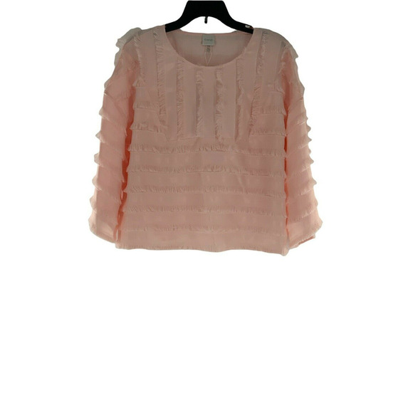 Cupio Top Womens Size Large Salmon Pink Long Sleeves Ruffles Casual Blouse NWT - Picture 4 of 10